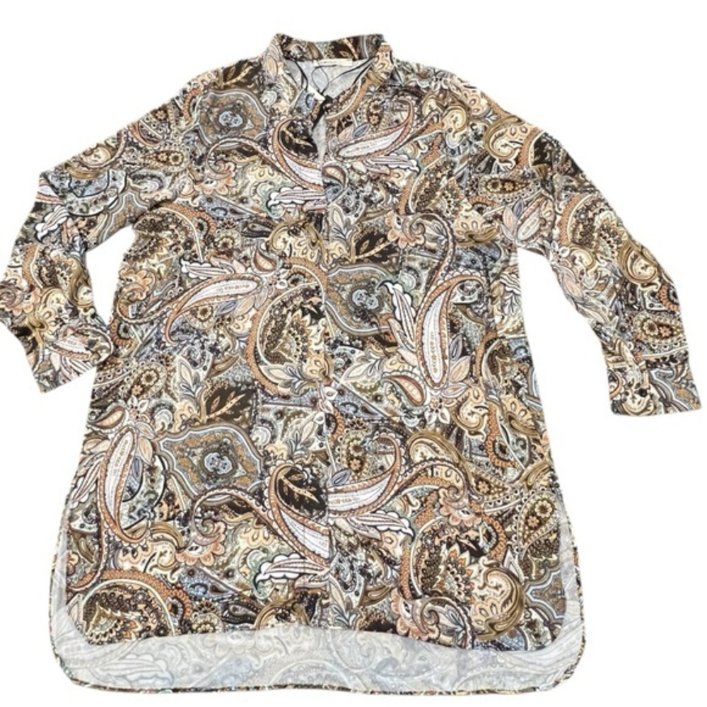 Piaza Italia Curvy Blouse NWT‎ Italy 2XL Boho Paisley Print Faux Button Front